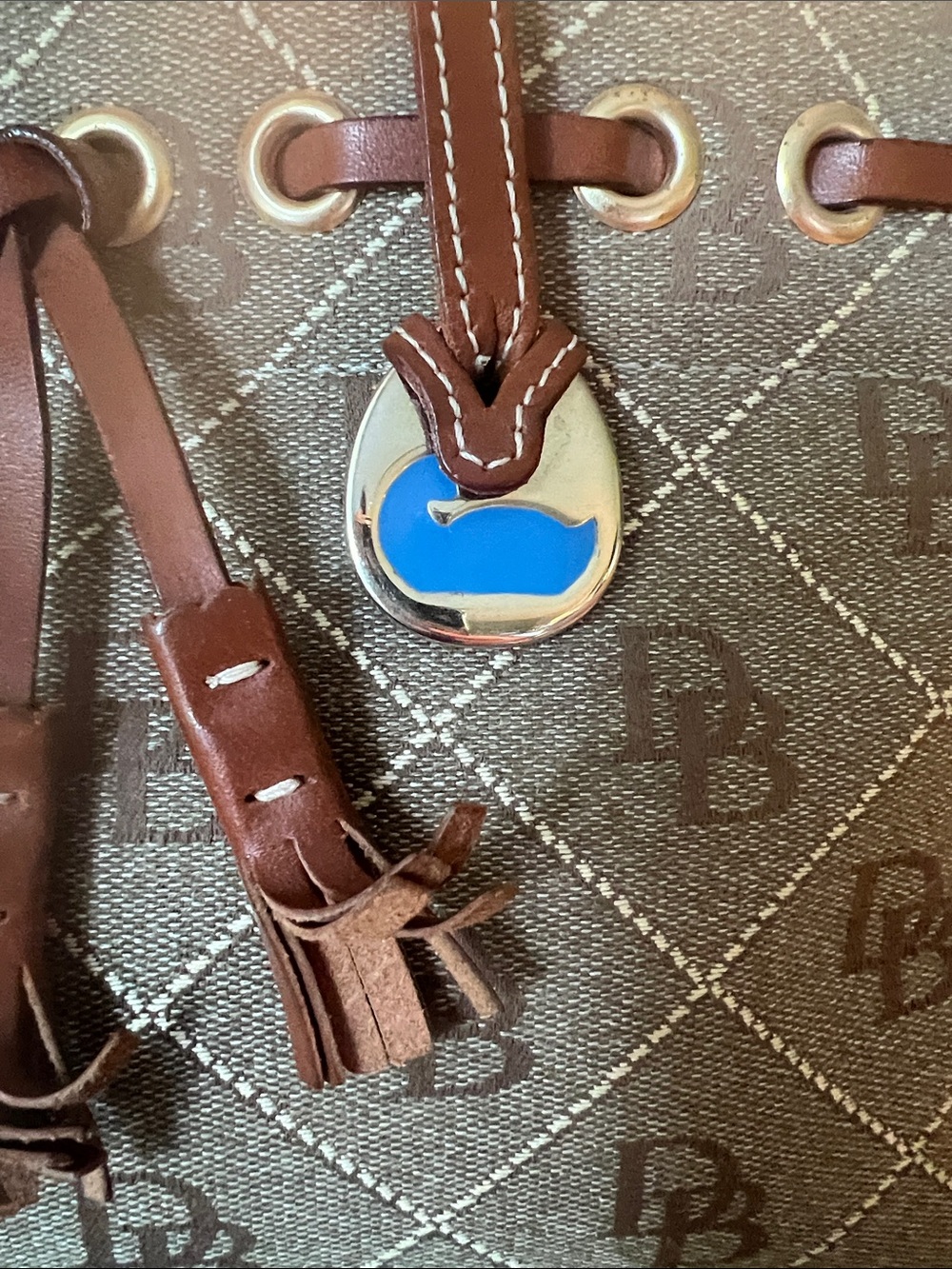 Dooney & Bourke Vintage Signature Monogram Tassel Tote Bag - Picture 6 of 12